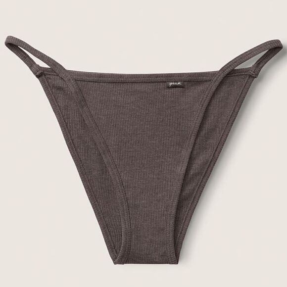 Victorias Secret Pink Soft Cotton Ribbed String Bikini panty Gray - Picture 3 of 4